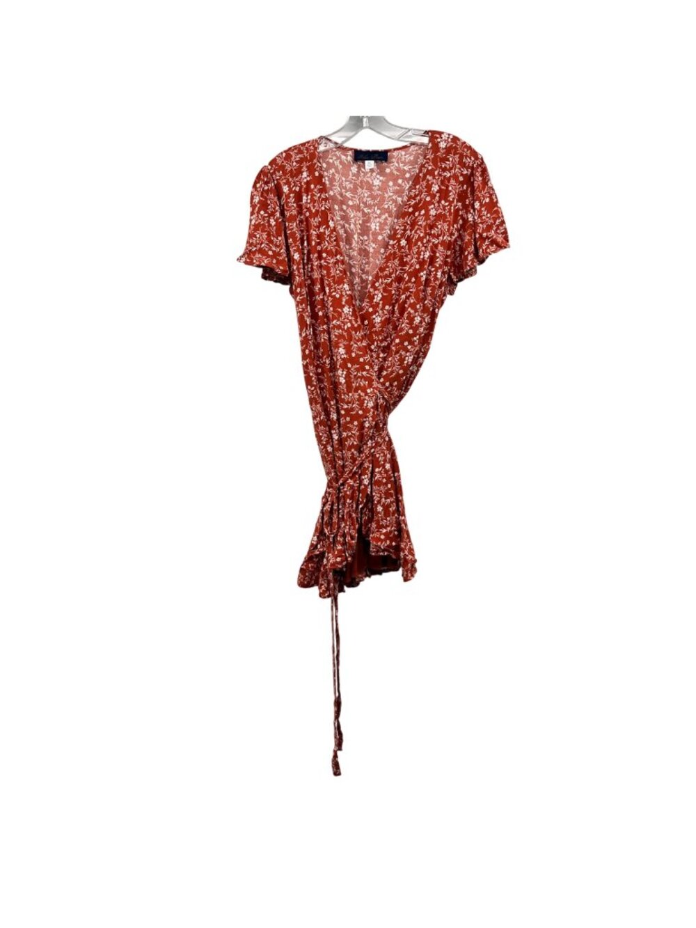 Blue Rain Floral Wrap Dress Short Sleeve Burnt Orange/White Size XL